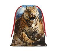 Leopard in search of prey Printed Drawstring Flannel Bag, Holiday Wrapping Bag Birthday Bag