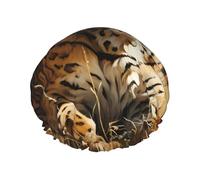 Leopard in search of prey Printed shower cap, reusable, specially designed for women's long hair, double-layer structure, suitable for bathing.