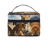Leopard in search of prey Women's travel cosmetic bag, (9x6.5x6.2 inches) portable large capacity cosmetic bag, large cosmetic bag storage bag for girls, Black, One Size, Black, One Size