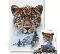 Leopard in Snowy Mountains Jigsaw Puzzles for Adults1000 Piece Logic Skill Precise Connection Family Bond Home Decor (38x26cm)