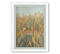 Leopard in Tall Grass Boho Framed Wall Art Print A2 (59.4×42cm) White, Wall Decor for Living Room, Bedroom, Office & Home, Ready to Hang, Art Gift