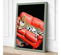 Leopard in Telephone Canvas Wall Art Print 24x16 Inch (61 x 41 cm)