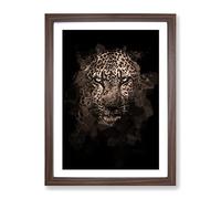 Leopard In The Dark In Abstract Modern Framed Print | A4 Walnut Framed Wall Art | Ready to Hang | Abstract Animal Picture | Living Room Bedroom Lounge Office
