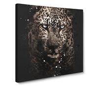 Leopard in the Dark Paint Splash Canvas Print | Gallery Wrapped 30mm Frame Wall Art | 20x20 inches | Ready to Hang | Modern Animals Picture | Living Room Bedroom Lounge Office