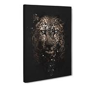 Leopard In The Dark Paint Splash Canvas Print | Gallery Wrapped 30mm Frame Wall Art | 30x20 inches | Ready to Hang | Modern Animals Picture | Living Room Bedroom Lounge Office
