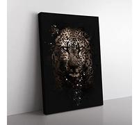 Leopard In The Dark Paint Splash Modern Canvas Wall Art Print Ready to Hang, Framed Picture for Living Room Bedroom Home Office Décor, 60x40 cm (24x16 Inch)