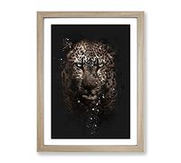 Leopard In The Dark Paint Splash Modern Framed Print | A3 Oak Framed Wall Art | Ready to Hang | Modern Animal Picture | Living Room Bedroom Lounge Office