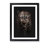 Leopard In The Dark Paint Splash Modern Framed Print | A4 Black Framed Wall Art | Ready to Hang | Modern Animal Picture | Living Room Bedroom Lounge Office