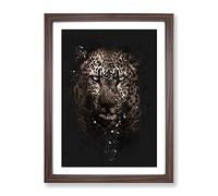 Leopard In The Dark Paint Splash Modern Framed Wall Art Print, Ready to Hang Picture for Living Room Bedroom Home Office Décor, Walnut A2 (64 x 46 cm)