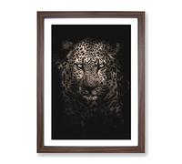 Leopard In The Dark Painting Modern Framed Print | A4 Walnut Framed Wall Art | Ready to Hang | Modern Animal Picture | Living Room Bedroom Lounge Office