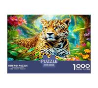 Leopard in The Flowers 1000 Piece Jigsaws for Adults Impossible Birthday Gifts for Women And Man Art Colorful DIY Craft 38x26cm/1000pcs