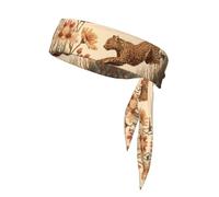 Leopard in The Flowers Printed Double-Sided Sports Bandana with Double-Sided Drawstring Suitable for Tennis Running and Yoga
