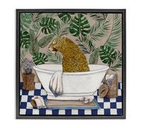 'Leopard in Tropical Bathtub'| Floating Frame Canvas Art