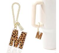 Leopard Initial M Charm for Stanley Cup,Mini Tumbler Keychain Letter Stanley Cup Accessories,Charms for Purse Backpack,Leopard Gifts for Women Her Mom Sister Friend