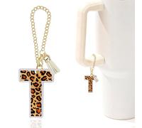 Leopard Initial T Charm for Stanley Cup,Mini Tumbler Keychain Letter Stanley Cup Accessories,Charms for Purse Backpack,Leopard Gifts for Women Her Mom Sister Friend