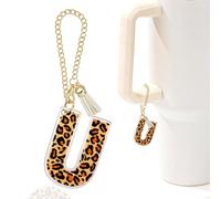 Leopard Initial U Charm for Stanley Cup,Mini Tumbler Keychain Letter Stanley Cup Accessories,Charms for Purse Backpack,Leopard Gifts for Women Her Mom Sister Friend