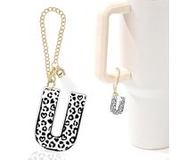 Leopard Initial U Charm for Stanley Cup,Mini Tumbler Keychain Letter Stanley Cup Accessories,Charms for Purse Backpack,Leopard Gifts for Women Her Mom Sister Friend