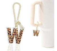 Leopard Initial W Charm for Stanley Cup,Mini Tumbler Keychain Letter Stanley Cup Accessories,Charms for Purse Backpack,Leopard Gifts for Women Her Mom Sister Friend