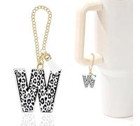 Leopard Initial W Charm for Stanley Cup,Mini Tumbler Keychain Letter Stanley Cup Accessories,Charms for Purse Backpack,Leopard Gifts for Women Her Mom Sister Friend