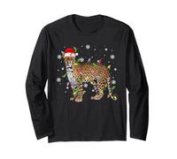 Leopard Jaguar Christmas Lights Funny Santa Hat Animal Xmas Long Sleeve T-Shirt