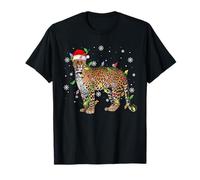 Leopard Jaguar Christmas Lights Funny Santa Hat Animal Xmas T-Shirt