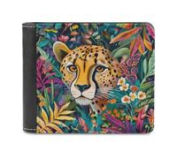 Leopard Jungle Foliage Flowers Soft PU Leather Bifold Wallet, Coin Purse Credit Pass Case, Durable Card-Holder Slim Billfold for Men Woman Money Storage