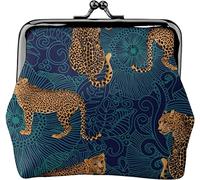Leopard Jungle Midnight Women's Leather Coin Purse, Small Change Pouch with Kiss-Lock Clasp Closure Buckle Wallet for Girl Gift