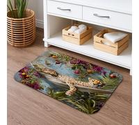Leopard Jungle Paradise Bath Mat, Tropical Nature Art Decor Absorbent Non Slip Shower Mat, Summer Theme Memory Foam Washable Bath Rugs for Bathroom Toilet Restroom Decorative 20x32 Inch