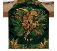 Leopard Jungle Table Runner, Tropical Greenery Animal Print Decor for Home Dining Events and Holiday Gatherings 13x90 Inch