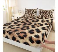 Leopard Kids Double Size Fitted Sheet,Cheetah Wild Animal Fashion Room Decor,Wildlife Simple Trendy Boys Girls Bed Sheets,Brown Black Bedding Set,2 Pillowcases(No Flat)