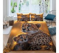 Leopard King Size Duvet Cover Sets 3D Wildlife Bedding Set Soft Breathable Microfibre Single Quilt Cover 135x200 cm with Zipper and 2 Pillowcases for Teens Adults D-1402