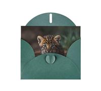 Leopard kitten print Dark Green Pearlescent Paper Holiday Card with Envelope. Suitable for birthday wishes wedding congratulations and condolences.