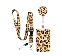 Leopard Lanyard with ID Card Holder Retractable Badge Reel Card with Removable Lanyard for Nurse Badges