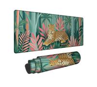 Leopard Large Mouse Pad, Tropical Nature Palm Leaves Tropical Plants Summer Green Rubber Non Slip XL Stitched Edge Mousemat Accessories for Office Home Computer Laptop 12x32 Inch