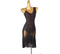 Leopard Latin Dance Performance Dress,Fringe Tango Salsa Cha Cha Costume,Mesh Backless Ballroom Dance Outfit