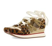 Leopard Leather and Wedge Open Shoes Raffia KEWASKUM, Leopard, 8 UK