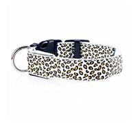 Leopard Led Dog Collar Luminous Adjustable Glowing Collar for Dogs Pet Night Safety Nylon Collar Luminous Led Bright Dog Collar (White Medium)