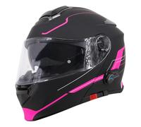 Leopard LEO-727 BL-A4 Anti-fog Visor Flip up Motorbike Bluetooth Helmet Motorcycle Dual-Speaker Headset,Hands-Free - Matt Black/Pink XXL (63-64cm) - Noise-Free,Automatic Answering,Double Visor