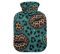 Leopard Lips Green Hot Water Bottle with Soft Cover Hot Water Bag for Neck, Shoulder and Menstrual Cramps