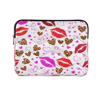 Leopard Lips Hearts White Computer Pouch, Protective Padded Laptop Covers 15.6 Inch for Women