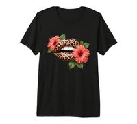 Leopard Lips Hibiscus Flower Tropical Aesthetic Kiss Premium T-Shirt