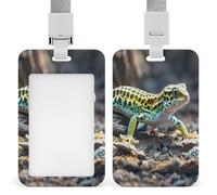 Leopard Little Gecko Badge Holder with Lanyard, Vertical Hard Plastic ID Card Holder, Sliding Name Tag Holders, Work Card Protector Sleeve for Nurse Doctor Teacher Officer & Gift