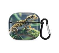 Leopard Little Gecko Bluetooth Earbuds Case Cover Full Body Shockproof Protection Hard Case Support Wireless Charging with Keychain Personalized Gift for AirPods 3