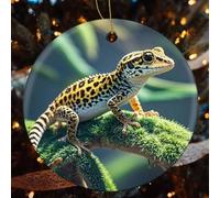 Leopard Little Gecko Ceramic Christmas Ornaments - 1 Pcs Rustic Round Xma Tree Decor with Hanging String, Personalized Vintage Double-Sided Holiday Party Decorations for Xmas Gifts
