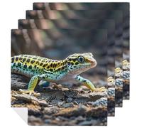 Leopard Little Gecko Cloth Napkins for Weddings, Reusable Dinner Napkins for Hotel, Washable Table Napkin for Restaurant, Soft Absorbent Napkin for Parties, Holiday 4 PCS