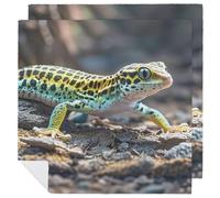 Leopard Little Gecko Cloth Napkins for Weddings, Reusable Dinner Napkins for Hotel, Washable Table Napkin for Restaurant, Soft Absorbent Napkin for Parties, Holiday 2 PCS