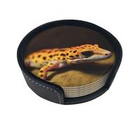 Leopard Little Gecko Coasters For Drinks Set Of 6 Leather Tea Cup Coaster Drink Coasters For Cup Kitchen Bar Home Decor Housewarming Gift