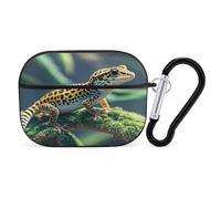 Leopard Little Gecko Earbuds Organizer Shockproof Protective Airpods Pro Cover with Carabiner Clip Anti Fall Carrying Earphone Case Cover for Airpods Pro 2nd Generation Black