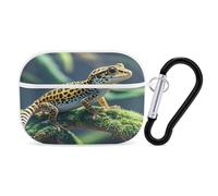 Leopard Little Gecko Earbuds Organizer Shockproof Protective Airpods Pro Cover with Carabiner Clip Anti Fall Carrying Earphone Case Cover for Airpods Pro 2nd Generation White