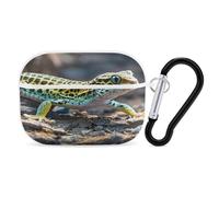 Leopard Little Gecko Earbuds Organizer Shockproof Protective Airpods Pro Cover with Carabiner Clip Anti Fall Carrying Earphone Case Cover for Airpods Pro 2nd Generation White
